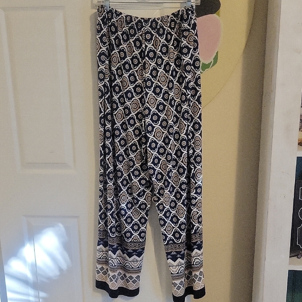Melissa Paige Sz2X Geometric Women's Wide Leg flowy Pants stretch waistband - Picture 4 of 5